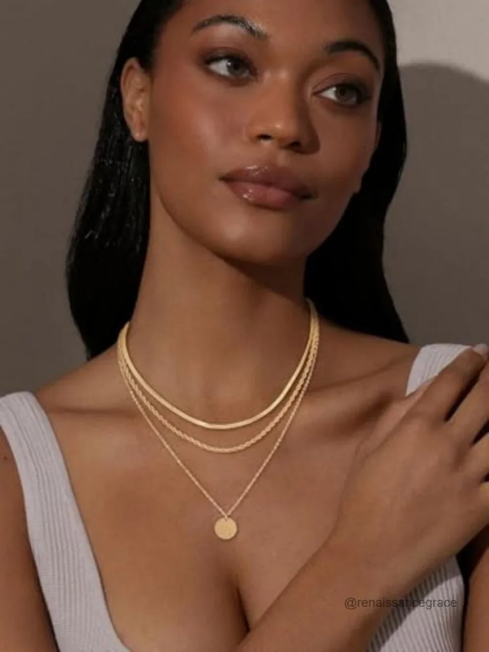 14K Gold Plated Layered Necklace Set, Paperclip Chain, Cubic Zirconia Link